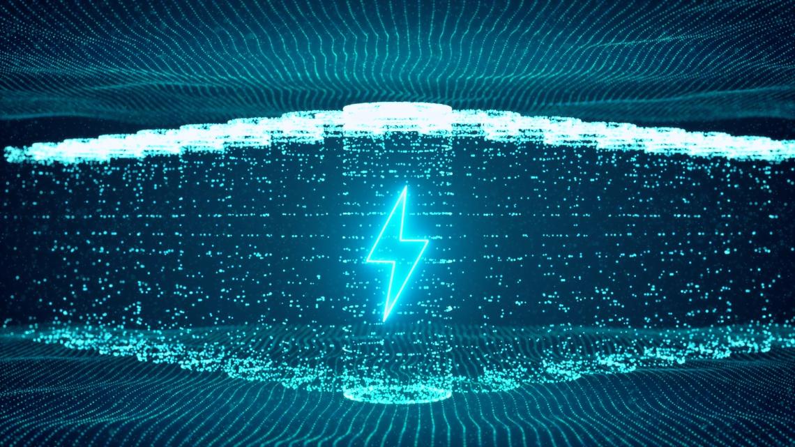 Illustration von vielen Batterien nebeneinander. Auf der Batterie ganz vorne ist ein Blitz zu sehen.