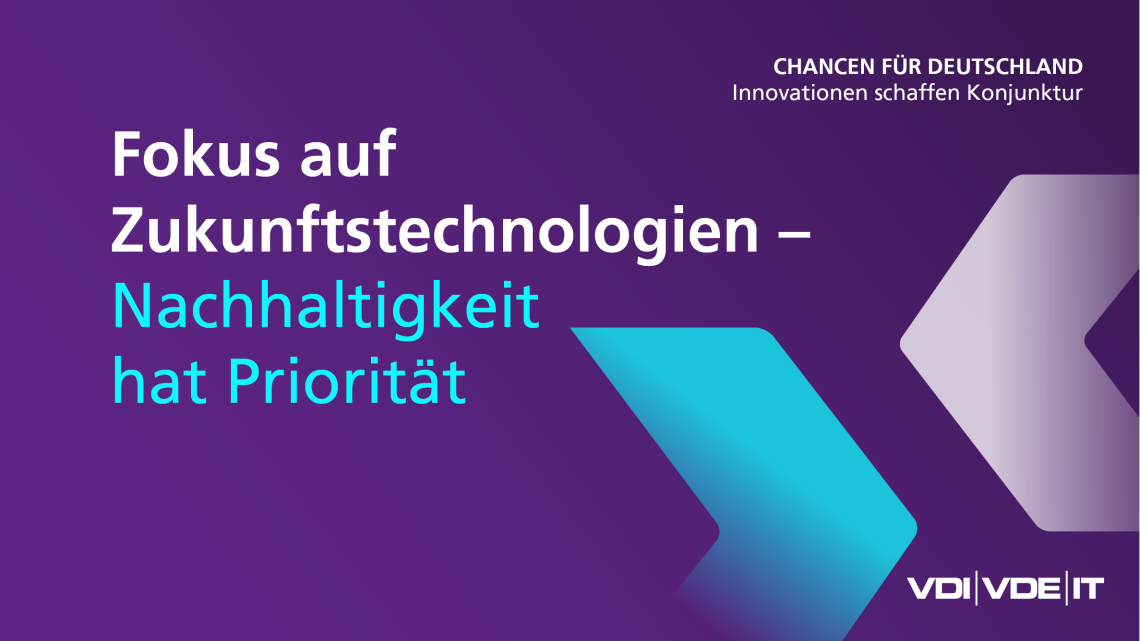 Text im Bild: Fokus auf Zukunftstechnologien - Nachhaltigkeit hat Priorität