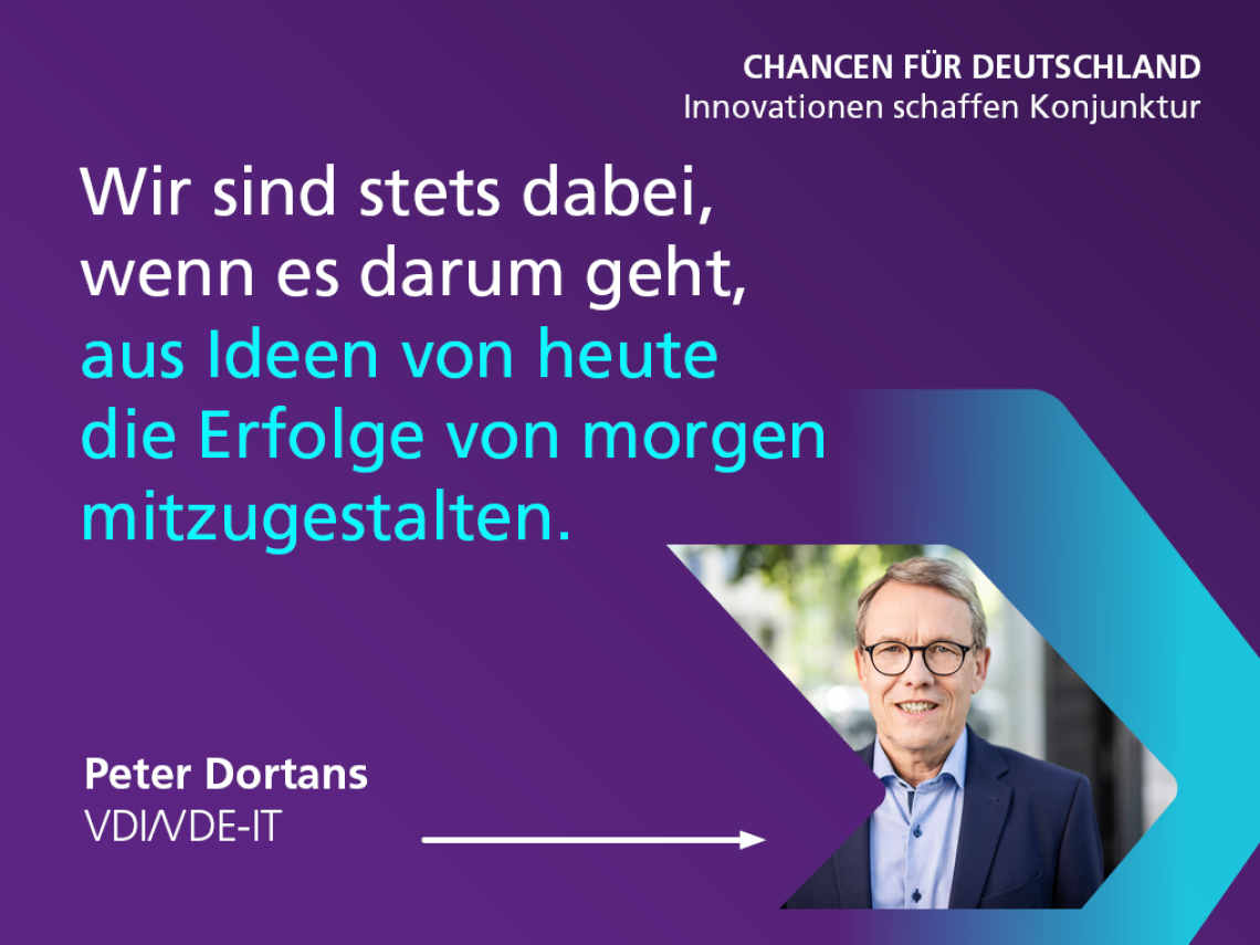 Foto eines Mannes mit Zitat-Text: "Wir sind stets dabei, wenn es darum geht, aus Ideen von heute die Erfolge von morgen mitzugestalten"