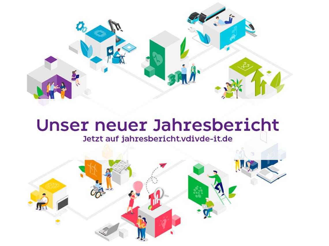 Illustrative Abbildung mit mehreren Würfeln und Figuren.