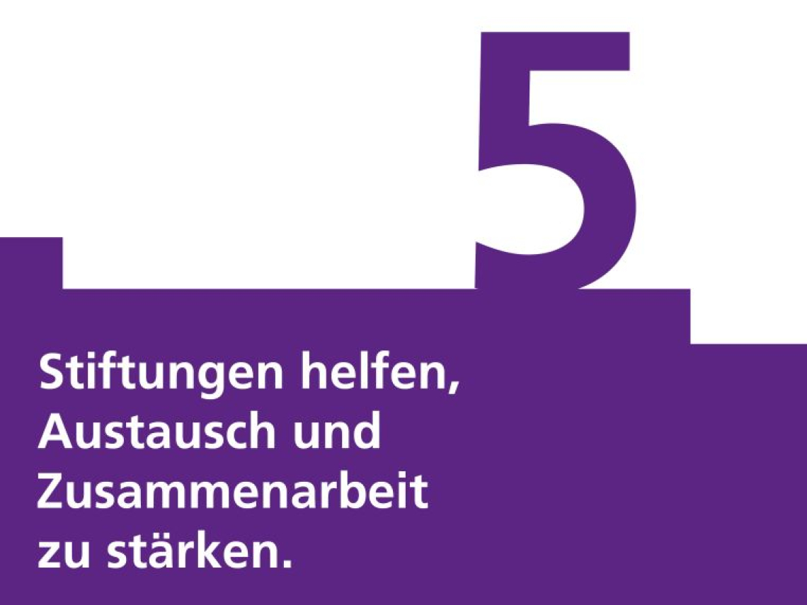Grafik mit der Aufschrift: "Stiftungen helfen, Austausch und Zusammenarbeit zu stärken."