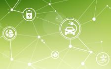Darstellung eines Netzwerk mit Symbolen für Energie, Batterie und Elektromobilität